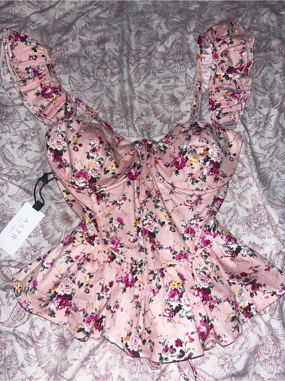 ASTR Pink Floral corset top with Green Floral Print